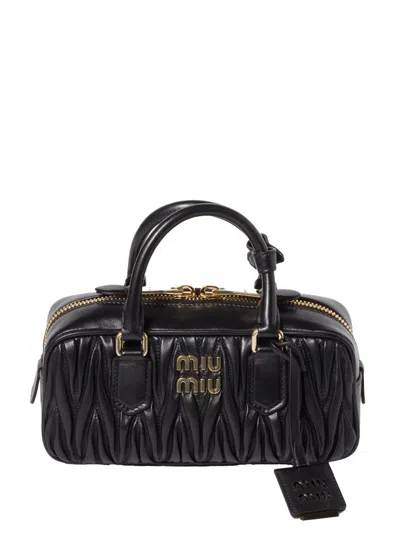 Miu Miu Arcadie Matelassé Leather Top Handle Bag In Black