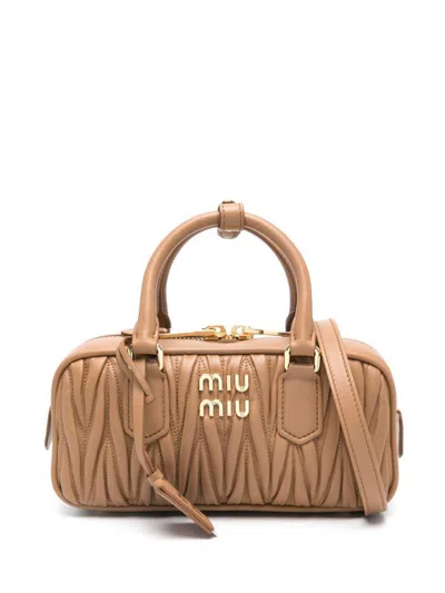 Miu Miu Arcadie Regular Matelassé Nappa Leather Bags In Brown