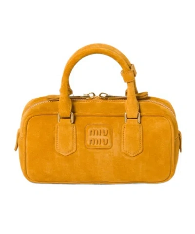 Miu Miu Arcadie Padded Suede Top-handle Bag In Whiskey