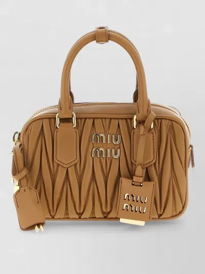 Miu Miu Arcadie Small Leather Top Handle Bag In Brown