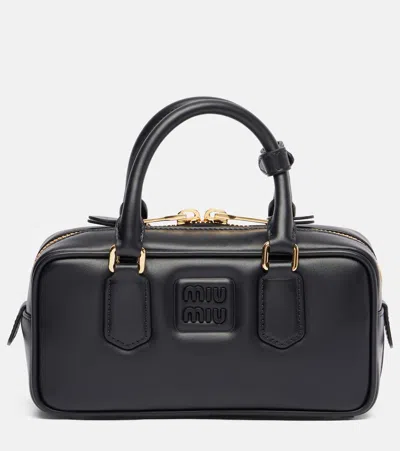 Miu Miu Arcadie Small Leather Top-handle Bag In Black