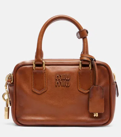 Miu Miu Arcadie Aged Leather Shoulder Bag In Brown