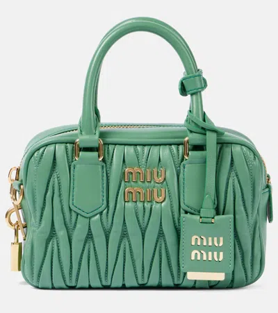 Miu Miu Arcadie Small Matelassé Leather Tote Bag In Green