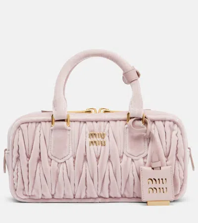 Miu Miu Arcadie Small Suede Top-handle Bag In Pink
