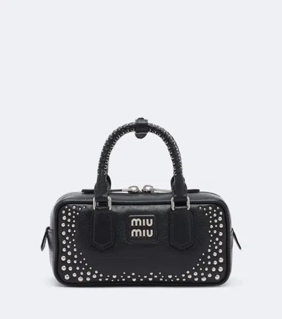 Miu Miu Arcadie Studded Leather Top-handle Bag In Black