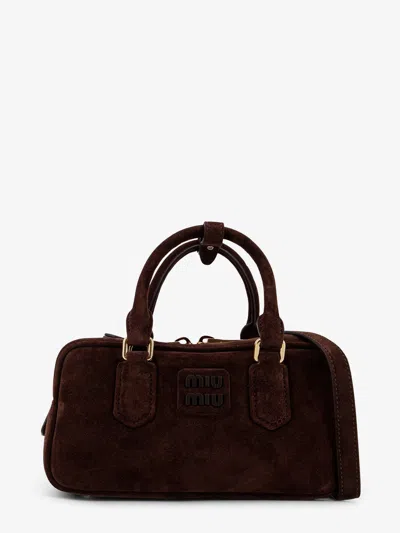 Miu Miu Arcadie Suede Shoulder Bag In Brown