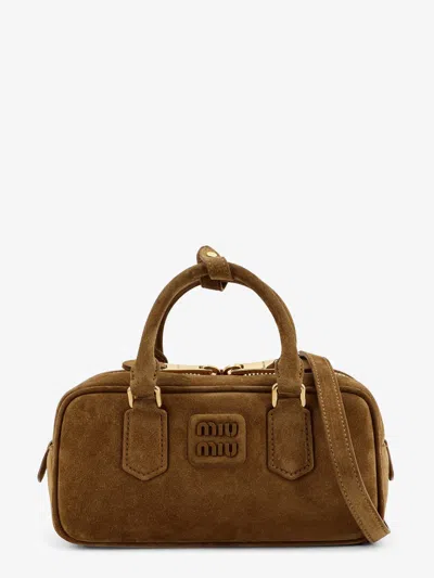 Miu Miu Arcadie Suede Shoulder Bag In Brown