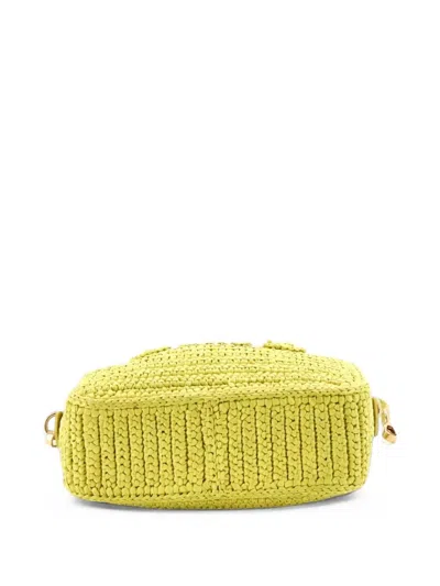 Pre-owned Miu Miu Arcadie Top Handle Bag Crochet Raffia Small Satchel In Yellow