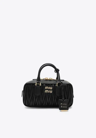 Miu Miu Arcadie Top Handle Bag In Matelassé Nappa In Black