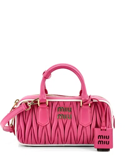 Pre-owned Miu Miu Arcadie Top Handle Bag Matelasse Leather Regular Satchel In Pink