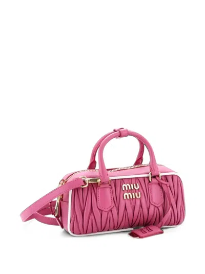 Pre-owned Miu Miu Arcadie Top Handle Bag Matelasse Leather Regular Satchel In Pink