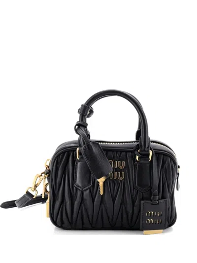 Pre-owned Miu Miu Arcadie Top Handle Bag Matelasse Leather Small Satchel In Black