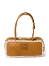 Miu Miu Rectangular Shearling Edge Shoulder Bag In 褐色