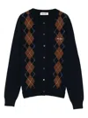 Miu Miu Diamond Knit Cardigan With Ribbed Finish In Blue