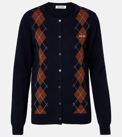 MIU MIU ARGYLE CASHMERE CARDIGAN