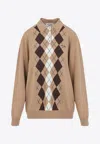 Miu Miu Argyle Pattern Cashmere Polo Pullover