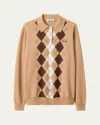 Miu Miu Argyle Pattern Cashmere Polo Pullover In Brown
