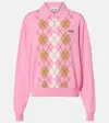 Miu Miu Cashmere Argyle Long-sleeve Polo Sweater In Pink