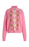 Miu Miu Cashmere Argyle Long-sleeve Polo Sweater In Pink