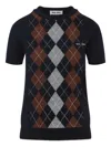 Miu Miu Argyle-pattern Short-sleeve Top In Blue