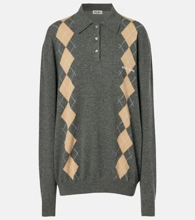 Miu Miu Argyle Cashmere Sweater In Multicoloured