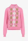 Miu Miu Argyle Pattern Polo Collar Knitwear Sweater In Pink