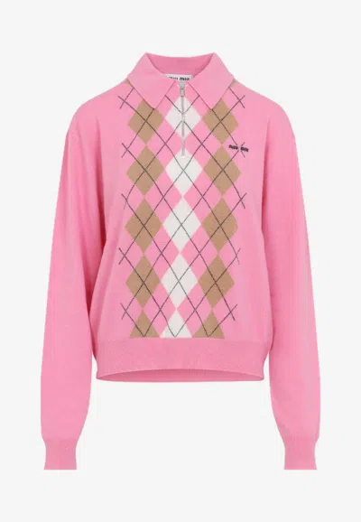 MIU MIU ARGYLE CASHMERE SWEATER