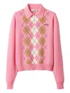 Miu Miu Cashmere Argyle Long-sleeve Polo Sweater In Pink