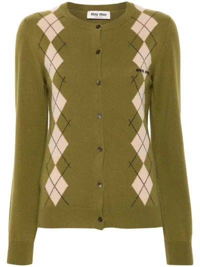 Miu Miu Cashmere Knit Cardigan In Green