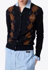 Miu Miu Argyle Knitted Cardigan In Blue
