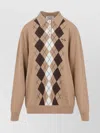 Miu Miu Argyle Pattern Cashmere Polo Pullover In Neutral