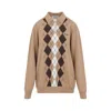Miu Miu Argyle Pattern Cashmere Sweater With Polo Collar In Brown