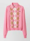 Miu Miu Argyle Pattern Polo With Ribbed Cuffs And Hem In Pink