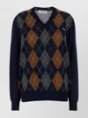 Miu Miu Argyle Pattern Wool Sweater In Blue