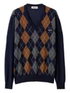 Miu Miu Argyle V-neck Wool Sweater In Blue