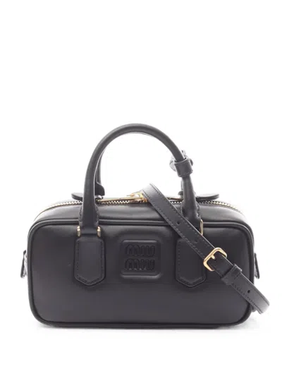 Pre-owned Miu Miu Arkady Logo-embossed Tote Bag In Black