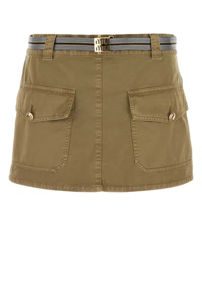 Miu Miu Army Green Cotton Mini Skirt In Brown