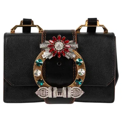 Pre-owned Miu Miu As New  Madras Leather Bag With Jewels In Black