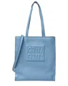 Miu Miu Astrale Goatskin Leather Madras Tote (authentic Pre-loved) In Blue