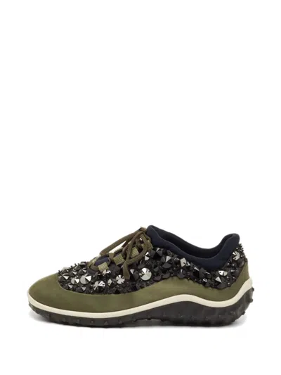 Pre-owned Miu Miu Astro Crystal-embellished Sneakers In Green