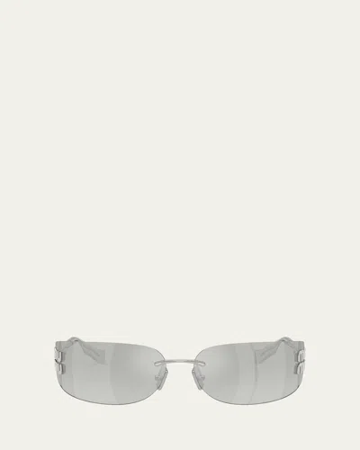 Miu Miu Aube 75mm Rectangular Sunglasses In Silver