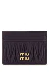 MIU MIU AUBERGINE NAPPA LEATHER CARD HOLDER