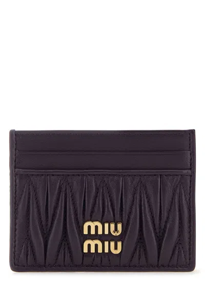 Miu Miu Aubergine Nappa Leather Card Holder In Viola