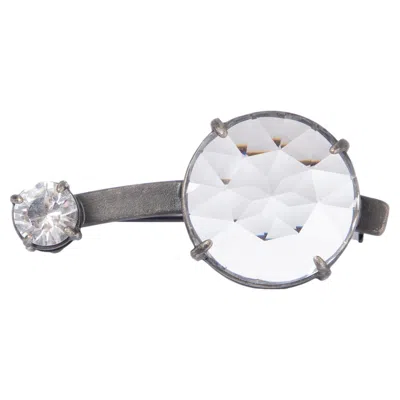 Pre-owned Miu Miu Auth  Gunmetal & Double Crystal Brooch In Gray
