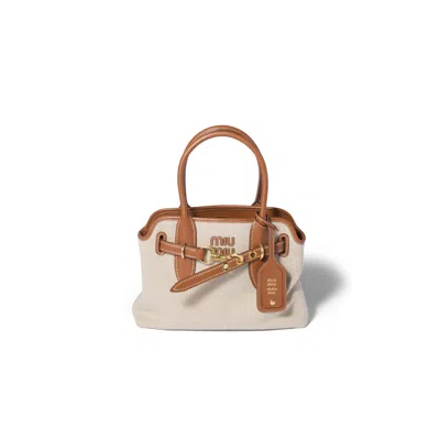Miu Miu Aventure Canvas And Leather Bag In Brown