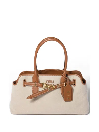 Miu Miu Aventure Canvas And Leather Bag In Purple