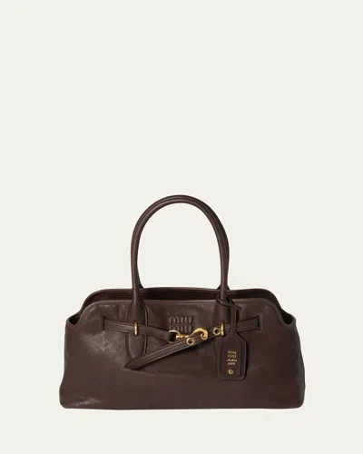 Miu Miu Aventure Lambskin Leather Shoulder Bag In Brown