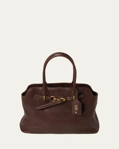 Miu Miu Aventure Large Leather Shoulder Bag In Brown