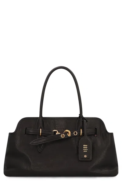 Miu Miu Aventure Leather Bag In Black