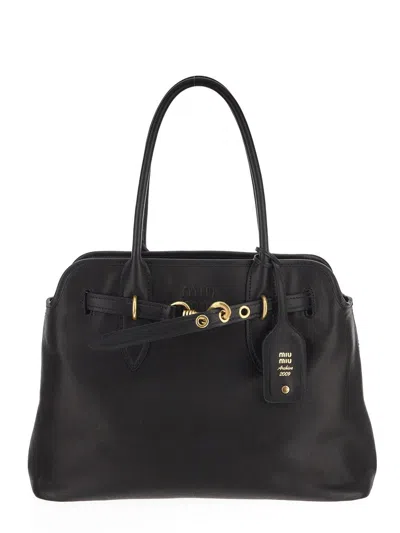 Miu Miu Aventure Leather Bag In Black